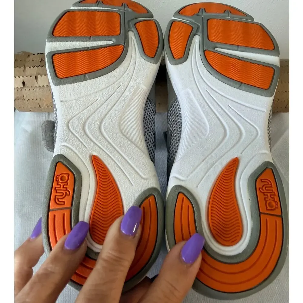 Ryka Mary Jane Sneakers Gray Orange Comfort Walking Shoes Womens 8